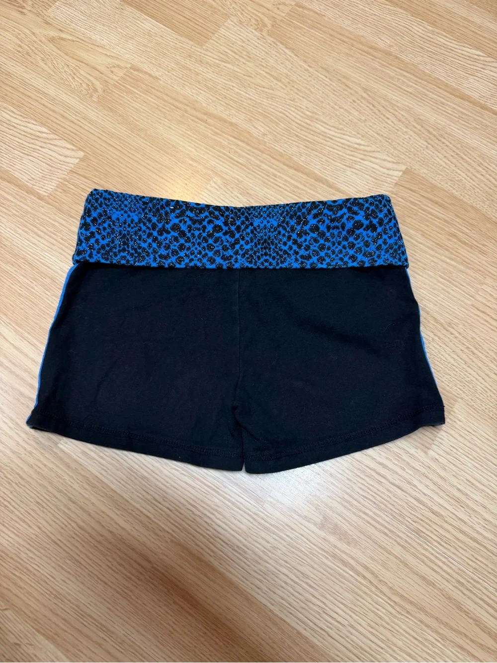 Justice Girls Size 12 Black Blue Softball Yoga Shorts Foldover Waist